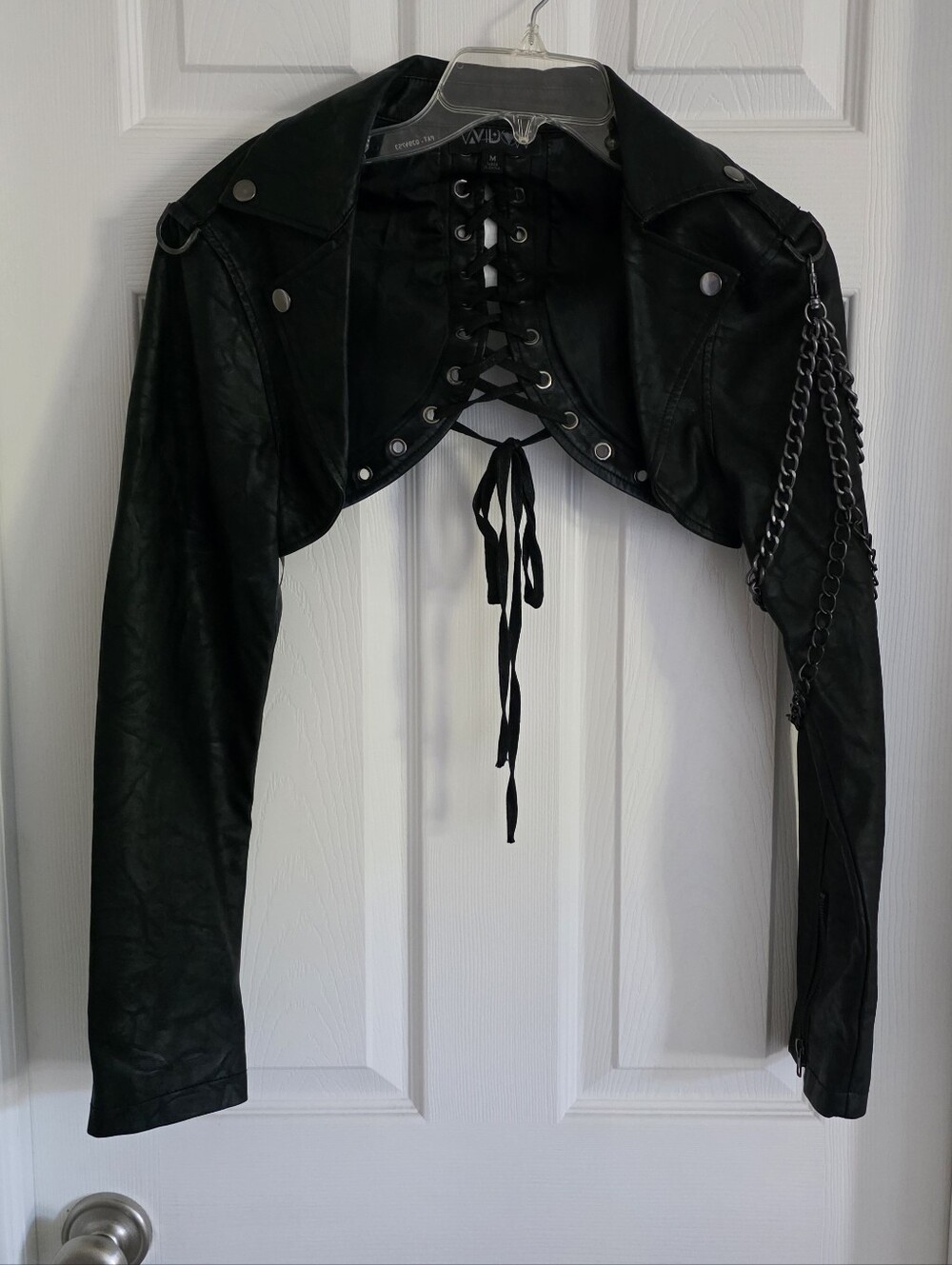 Dolls Kill Widow Faux Leather Cropped Jacket With Chains Festival Baddie Cosplay